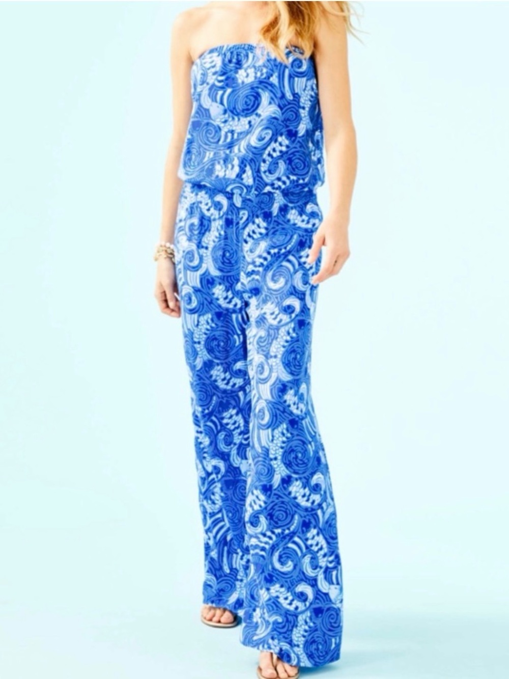 Strapless Printed Wide-Leg Jumpsuit